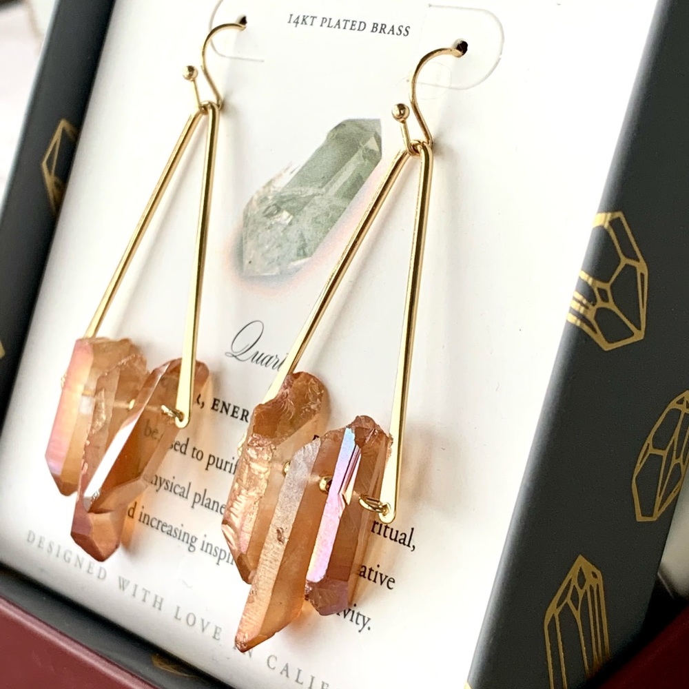 Luna Norte peach quartz gold diamond earrings